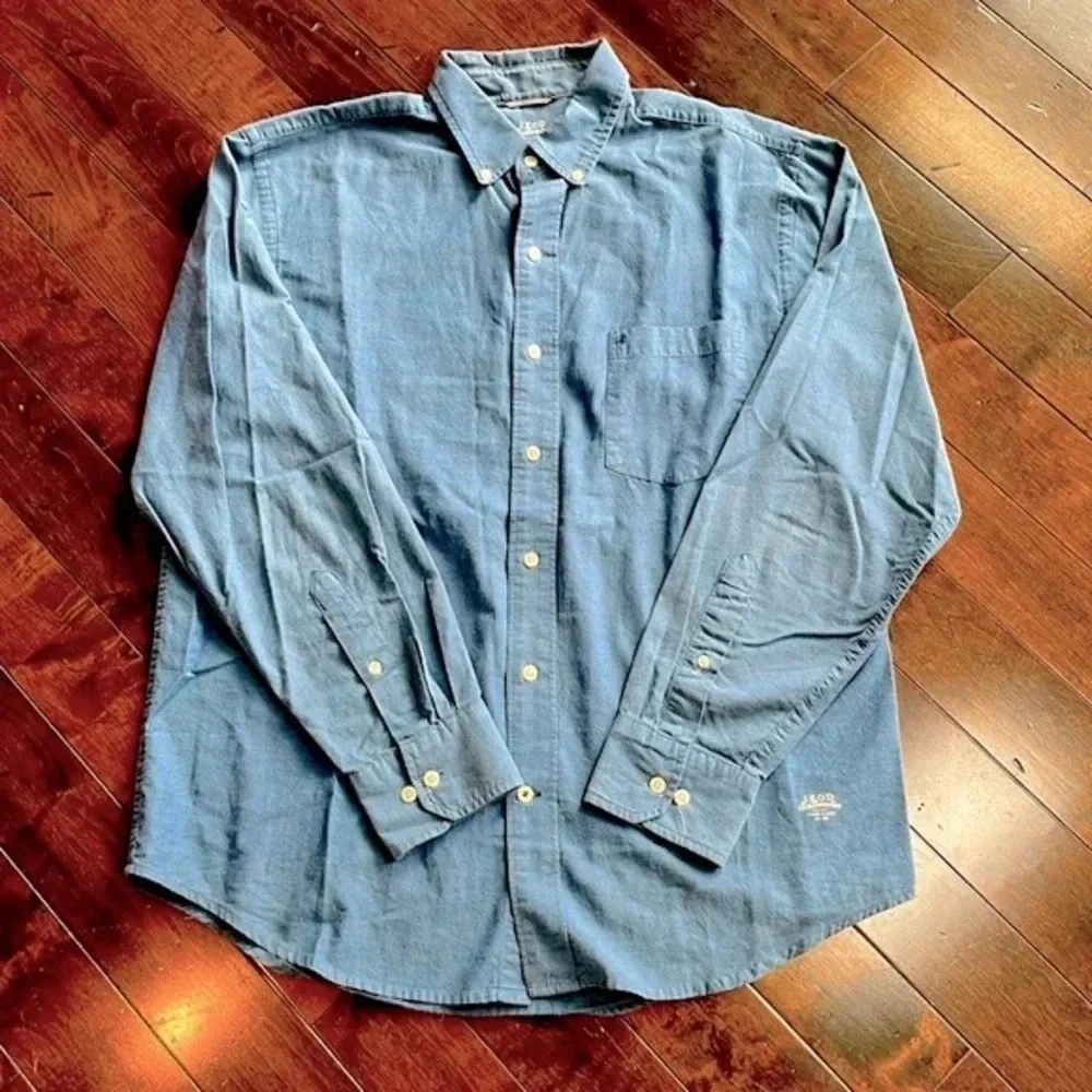 Izod Saltwater men’s button down shirt Blue Casual Preppy Size M 100% cotton